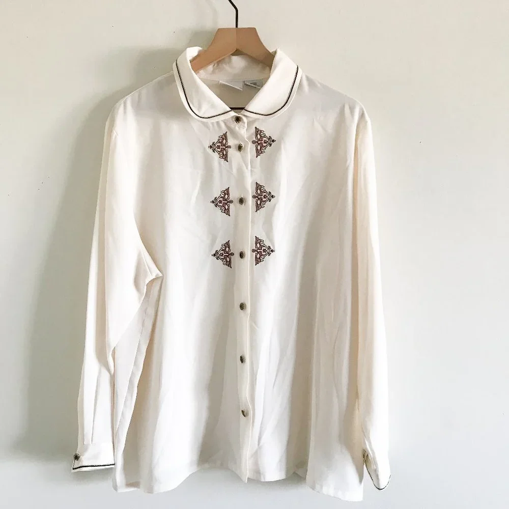 Koret Vintage Cream Victorian Embellished Blouse - Picture 9 of 9